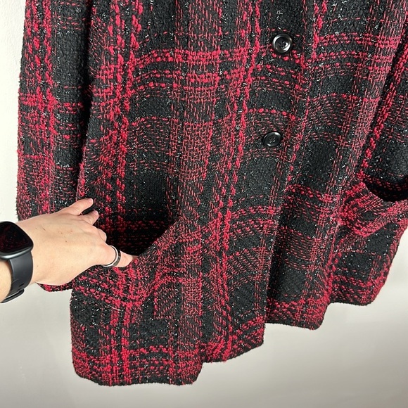 Lane Bryant Tweed Shimmer Blazer Plaid Jacket Boucle Red Size 26/28 - Picture 8 of 16
